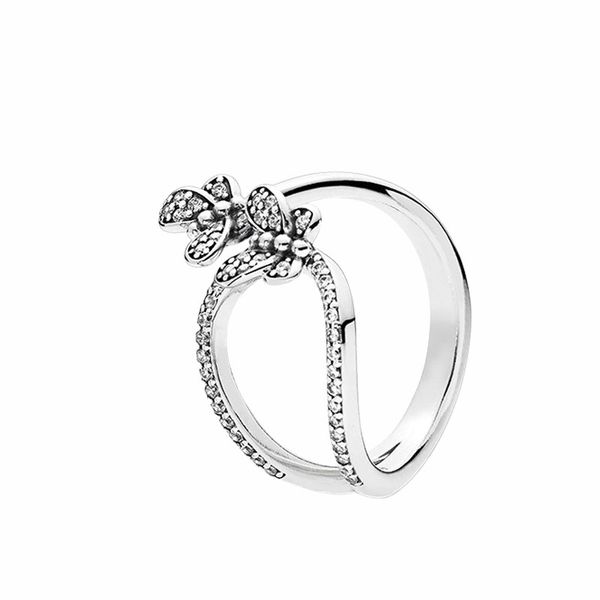 

new sparkling butterfly open rings 925 sterling silver womens gift designer ring with original box set for pandora cz diamond ring, Slivery;golden