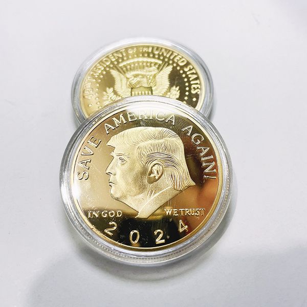 

trump 2024 gold coin save america again commemorative craft metal badge double color