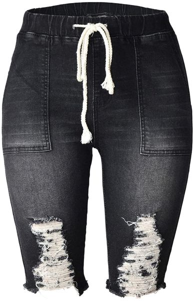 

womens middle rise stretchy denim shorts knee length curvy bermuda stretch short jeans g7b6#, White;black