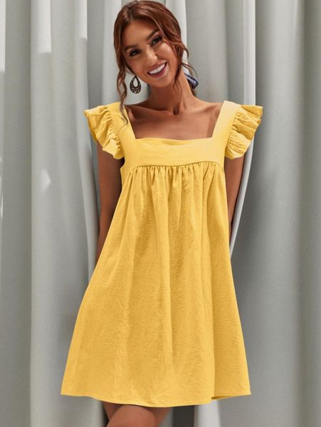 

luukse ruffle detail smock dress e8ks#, Black;gray