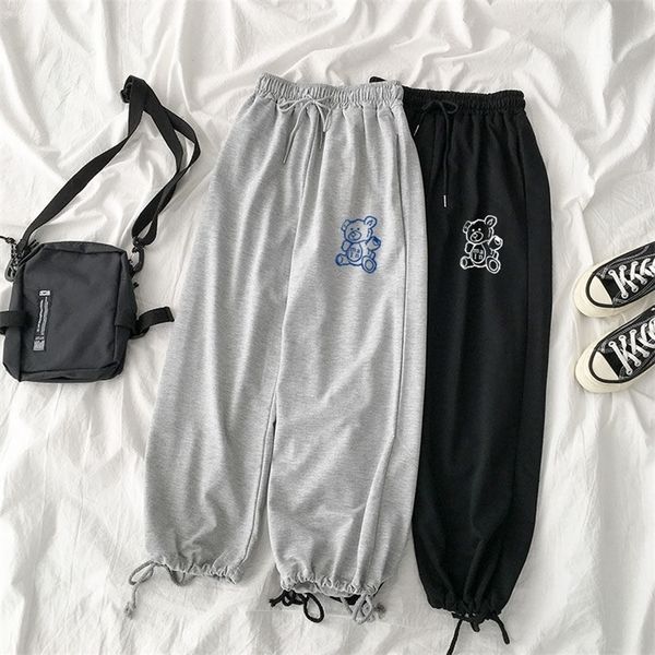 QWeek Harajuku Übergröße Frauen Sweatpants Jogging Sport Hosen Baggy Korea Mode Niedlichen Bären Druck Sweat Casual Hose 220325