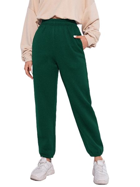 

elastic waist solid sweatpants g3ik#, Black;white