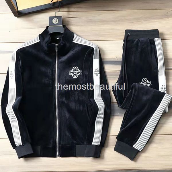 

men's tracksuits winter golden velvet leisure sports suit men's fashion two-piece set double-sided large european, Gray