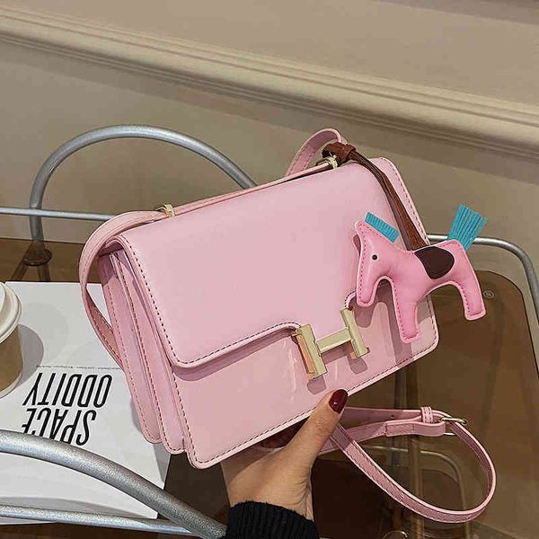 

handbags texture women's 2022 new solid color sling one shoulder style pony pendant messenger bag