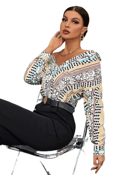 

allover geo print shirt k5wz#, White