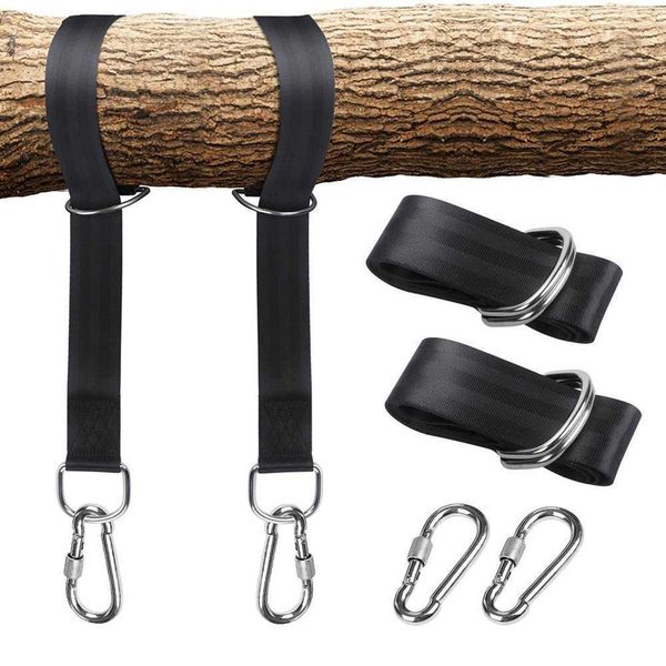 

one pair round hanging chair tree swing kit hammock straps rope carabiner 350 kg load capacity outdoor camping hiking belt