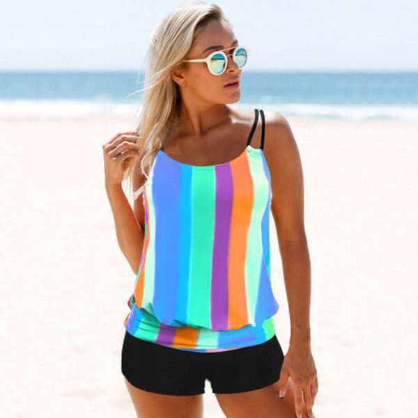 

2022 new striped print plus size swimwear women swimsuit female tankini swimsuits two pieces bathing suit summer beach wear swim, White;black