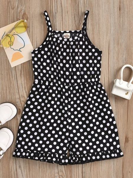 

toddler girls polka dot ruffle trim cami romper she, Blue
