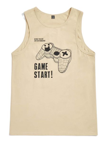 

men gamepad & slogan graphic tank 13fo#, White;black
