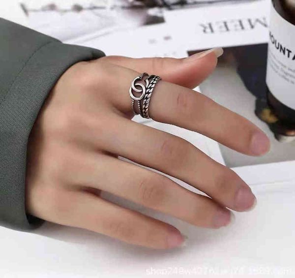 

fine french style small fragrance hollow out double ring wide version simple personality copper ancient silver open mouth ring