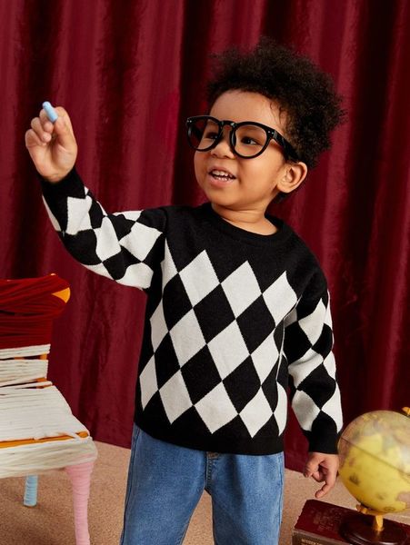 

toddler boys argyle pattern drop shoulder sweater she01, Blue