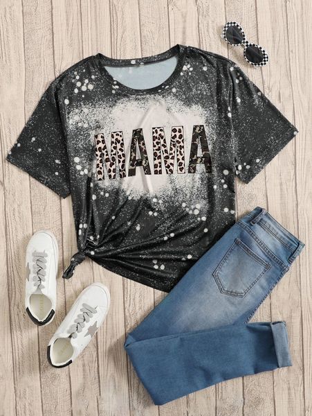 

plus tie dye & letter graphic tee o57k#, Black