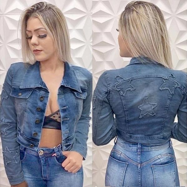 Jackets femininos 2022 Autumn e Winter Women Jacket Denim Jacket Vintage Capt Crop Short Sleeve Slim Jeans para Mulheres#35