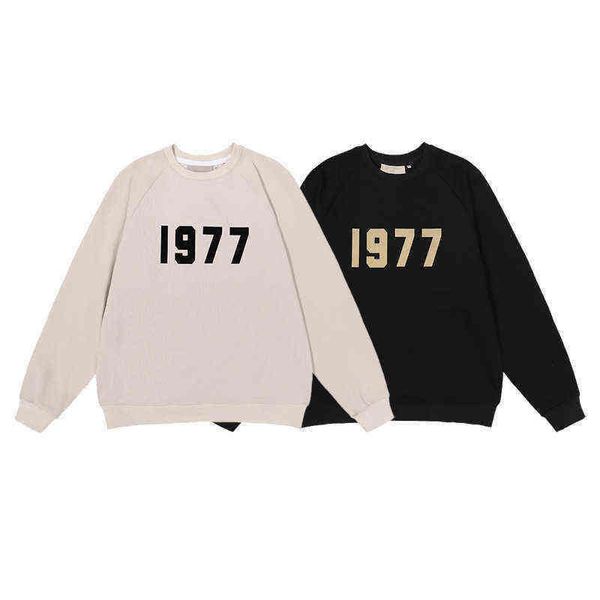 

autumn winter hoodie god essentials 1977 series loose round neck sweater fashion brand men's and women's high street casual sweet, Black