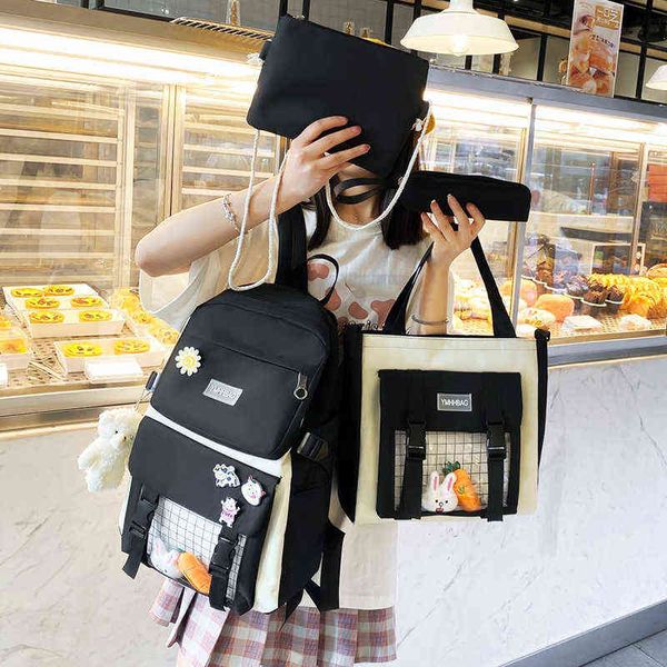 

4piece set cute women backpack sets kawaii school bag for teenager girls high capacity school backpack aa220316