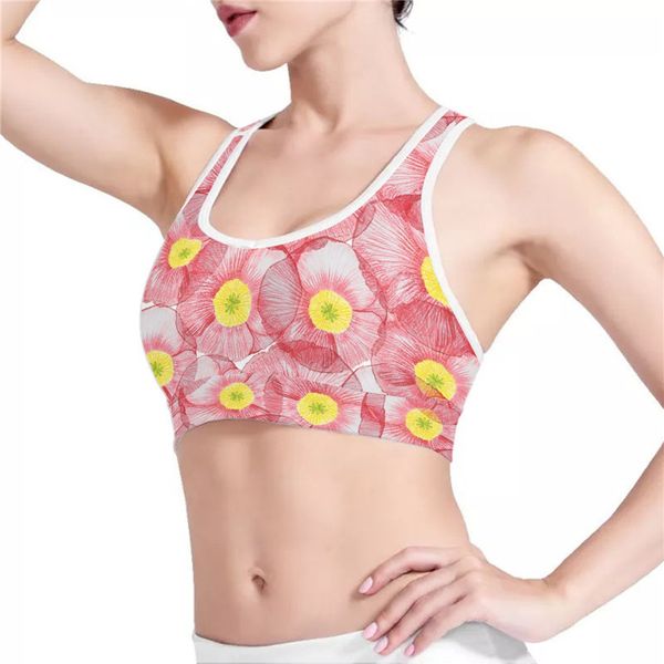 

doginthehole psychedelic pink poppy pattern women sport bra elastic quick dry crop push up gym sportwear cute bras 220705, White