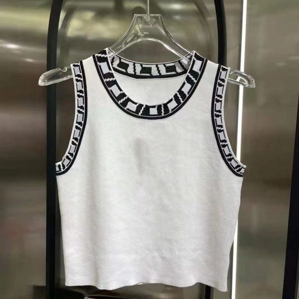 

Women' Tanks Camis Designer F Print Fashion Ice Silk Knitted Letter Jacquard Tank Top IS46, White