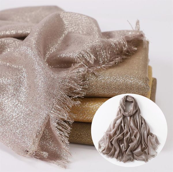 23 Cores Plain Lurex Glitter Shimmer Fringe Viscose Shawl Lady Lady Lady Wrap Stole Stole Bufanda Muslim Hijab Cap