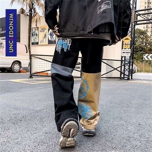 

uncledonjm colour block cargo pants men streetwear hip hop loose fit trousers casual pants harajuku man fashion 2002 201128, Black