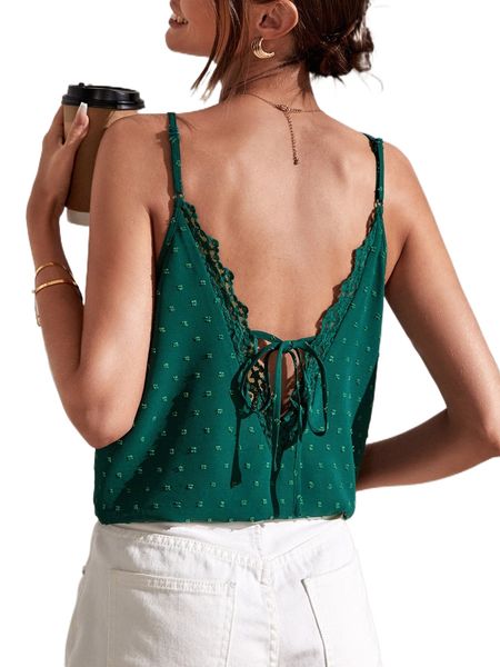 

swiss dot embroidery mesh tie backless cami y3t7#, White