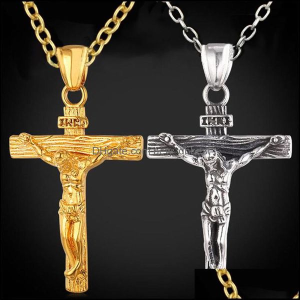 

pendant necklaces pretty cross necklace gold/black gun plated fashion religious men jewelry for women/men faith crucifix me newdhdhxzj, Silver