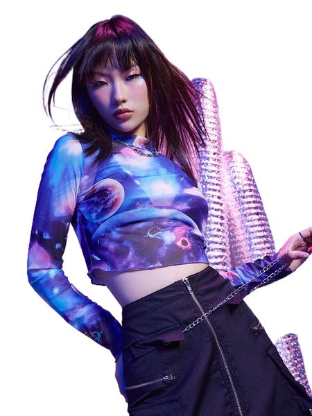 

romwe cyber luvr planet graphic mesh crop z9cg#, White