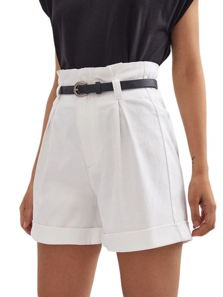 

paperbag waist buckle belted roll hem denim shorts d4kl#, White;black