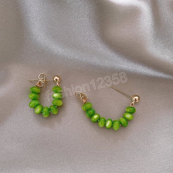 

retro high-end light luxury green beaded earrings earrings for women korean fashion dangle earring daily birthday party jewelry gift, Silver
