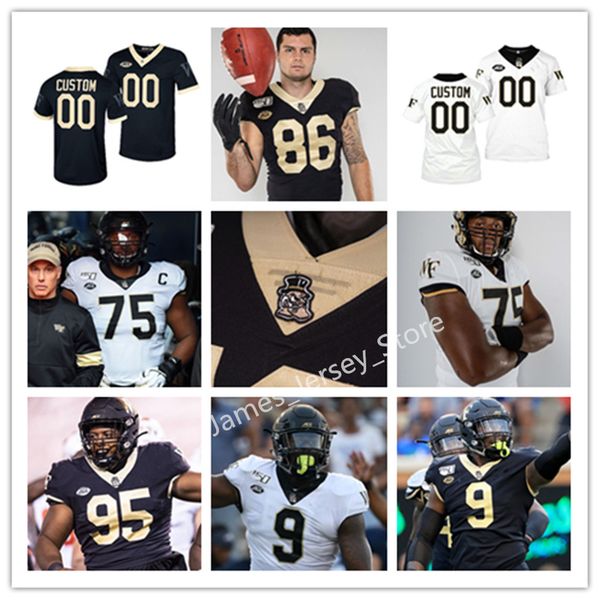 

2022 ncaa custom wake forest stitched football jersey 75 justin herron 23 justin strnad 12 luke masterson 9 carlos basham jr. 93 cal vin pac, Black