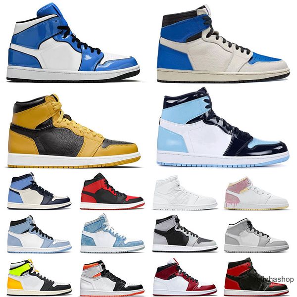 

authentic basketball shoes jumpman 1 1s for mens sports sneakers bred patent high university blue mid banned grey white off obsidian twist