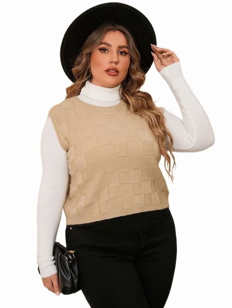 

plus 1pc round neck sweater vest c2qy#, Black