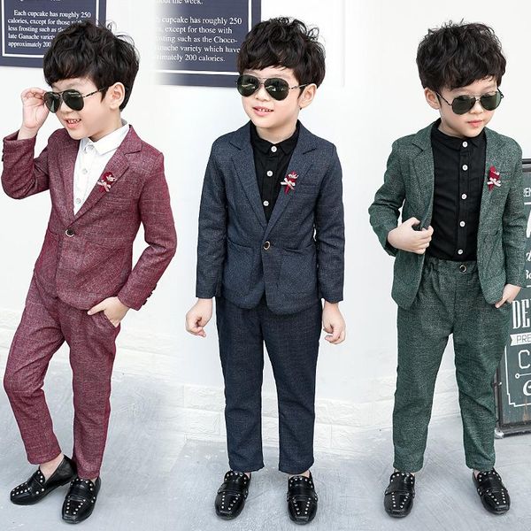 Kleidung Sets YAUAMDB Kid Blazer Herbst Winter Jungen 4-13y Anzüge Baumwolle Kinder Feste Mantel Hose 2 stücke Casual taschen Y73Clothing