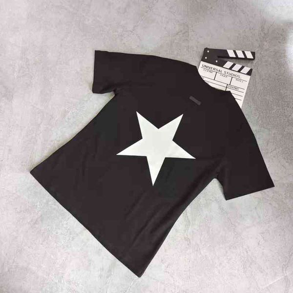 

50% discount bagsof god essentials double bear thread five pointed star loose t-shirt fog short sleeve for men and women, White;black