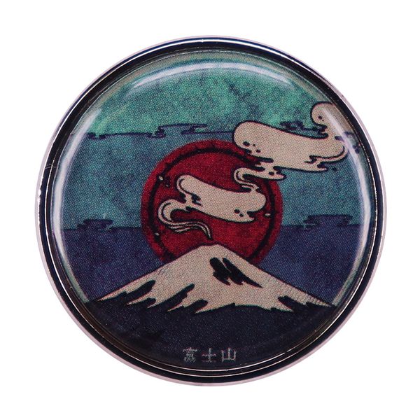 

japan mount fuji mountain lapel pin illustration art badge button jewelry gift, Blue