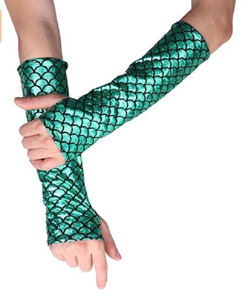 

shiny metallic mermaid elbow gloves costume accessories party cospaly props fish scale fingerless long glove arm sleeves halloween carnival, Silver