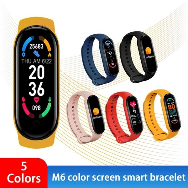 M6 Akıllı Bileklik Bileklikler Fitness Tracker Gerçek Kalp Hızı Kan Basıncı Monitör Ekran IP67 Su geçirmez Spor İzle Android Cep Telefonları Vs M3 M4 M5 ID116 Plus