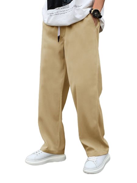 

men slant pocket drawstring waist pants 6691#, Black
