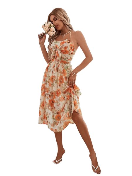 

floral print tie backless chiffon halter dress p2cr#, Black;gray