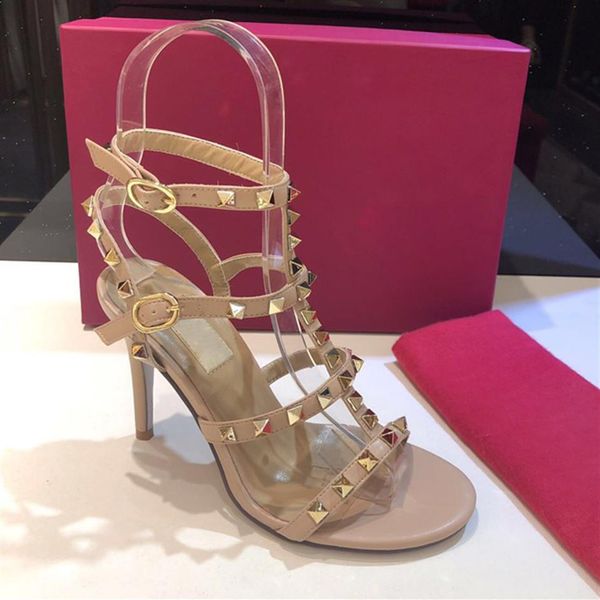 

19ss luxury design women slingbacks designer gladiator sandals women rivet shoes red nude extreme high heels pumps 9.5cm heel322s, Black