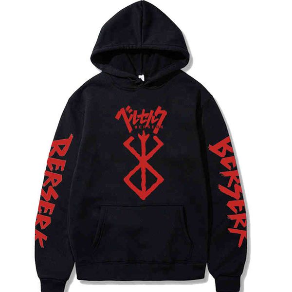 

berserk print hoodies men sweatshirts hooded 2021 warm pockets streetwear, Black