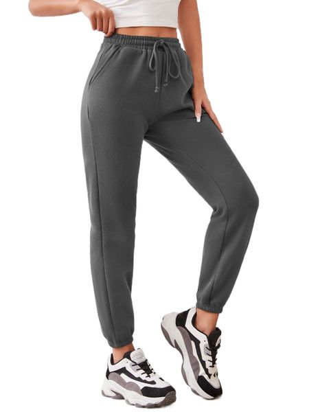 

petite solid drawstring waist sweatpants r20b#, Black;white