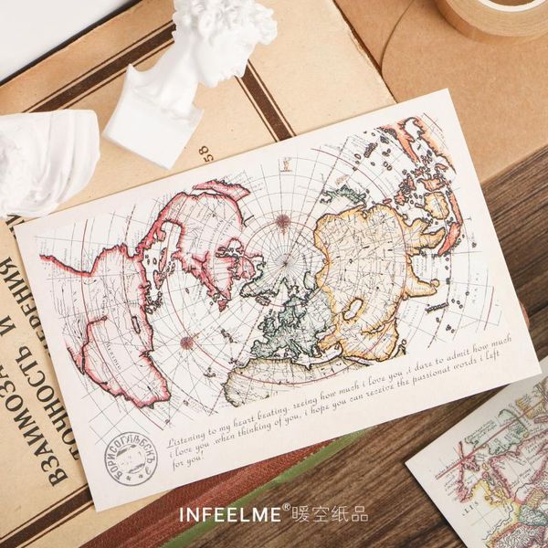 Confezione regalo Cartolina con mappa vintage 30 pezzi / pacchetto Messaggio di viaggio solitario Nostalgico Timbro postale nautico Biglietto di auguri Decorazione artistica Regalo