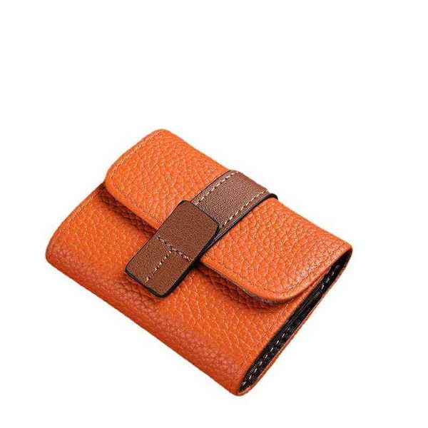 

card bag women's color contrast small simple buckle 2022 new organ multi card slot bank cover zero wallet integration, Red;black