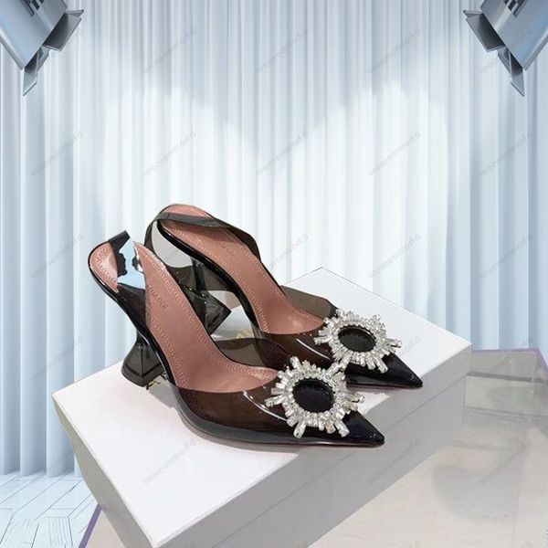 

luxury designer amina muaddi sandals new clear begum glass pvc crystal transparent slingback sandal heel pumps 100mm black crystal-embellish