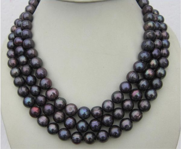 

genuine 50&quot aaa 9-10mm black tahitian pearl necklace k yellow golden, Silver