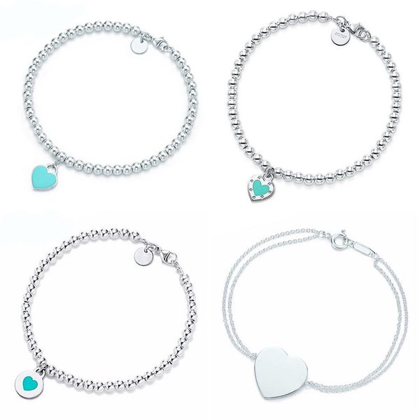 

jewelry 100% 925 sterling silver original t heart shaped pendant bracelet charm brand design for women logo fine gift1257l, Black