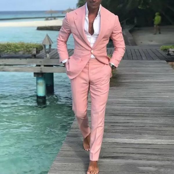

custom made slim fit 2 pieces coat pants tuxedos summer beach men suits pink pantsuits for wedding ball groom men male suit (jacket+pant), Black;gray