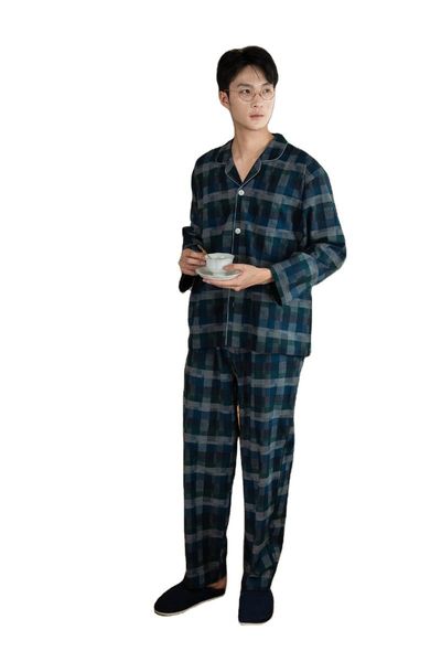 

men's sleepwear men's sleepwear men cotton pajamas set simple flannel long-sleeved plaid soft comfortable home spring pyjama homme, Black;brown