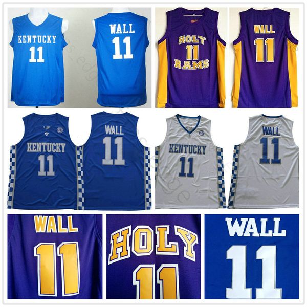 

ncaa holy ram high school john #11 wall purple basketball jersey kentucky wildcats college stitched john wall basketball jerseys shirts, Black;red