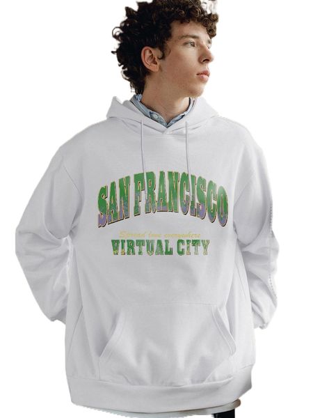 

men letter graphic kangaroo pocket drawstring hoodie 08vd#, Black